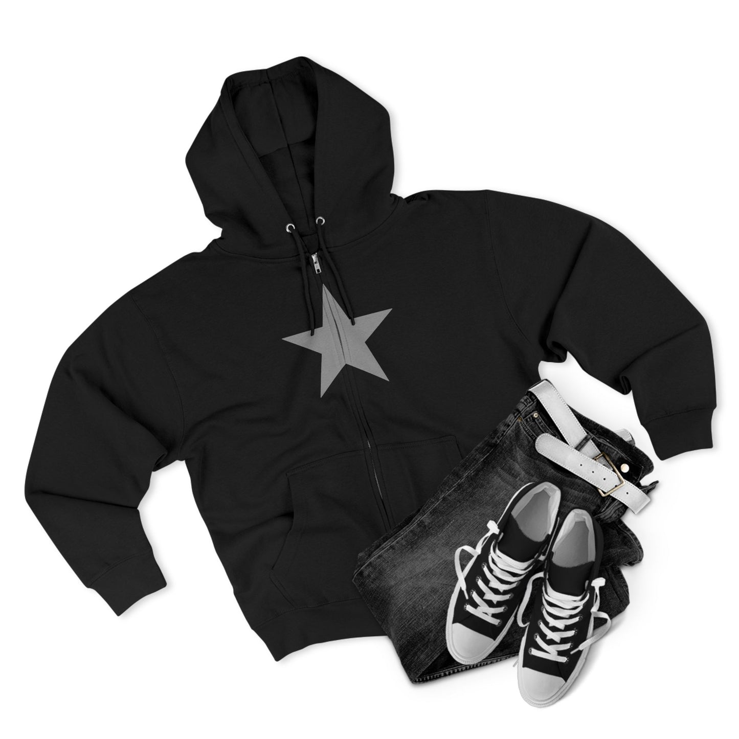 Zip Hoodie — Silver Star Front & Abstract Mask Back Streetwear