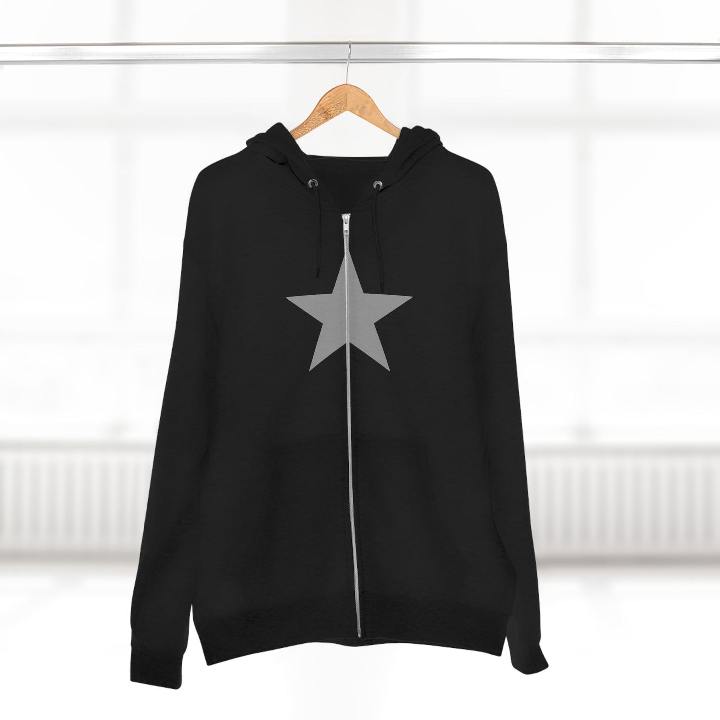 Zip Hoodie — Silver Star Front & Abstract Mask Back Streetwear